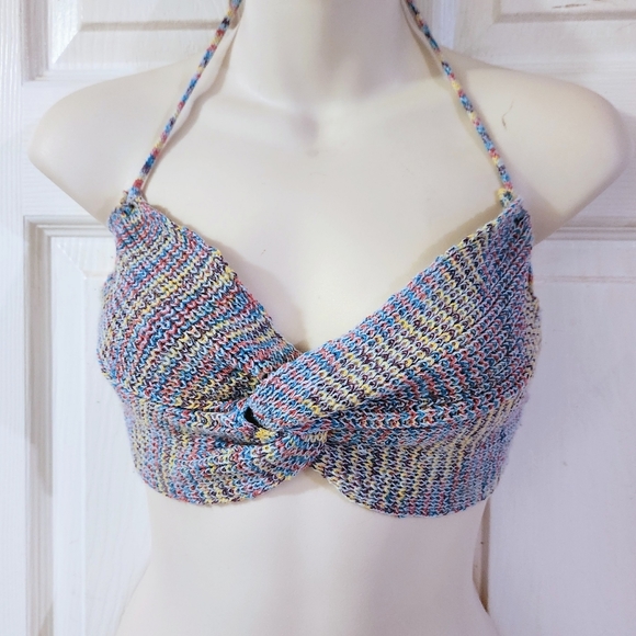 TWIST FRONT KNIT BACKLESS SPACE DYE CROP TOP SIZE S - Picture 3 of 9